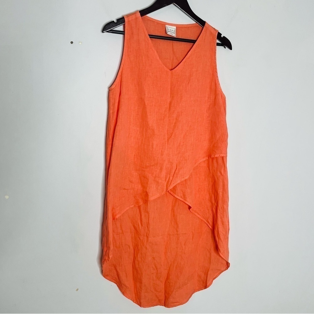 Pure Match USA Linen Size Small Coral High Low Top Blouse V-Neck Sleeveless